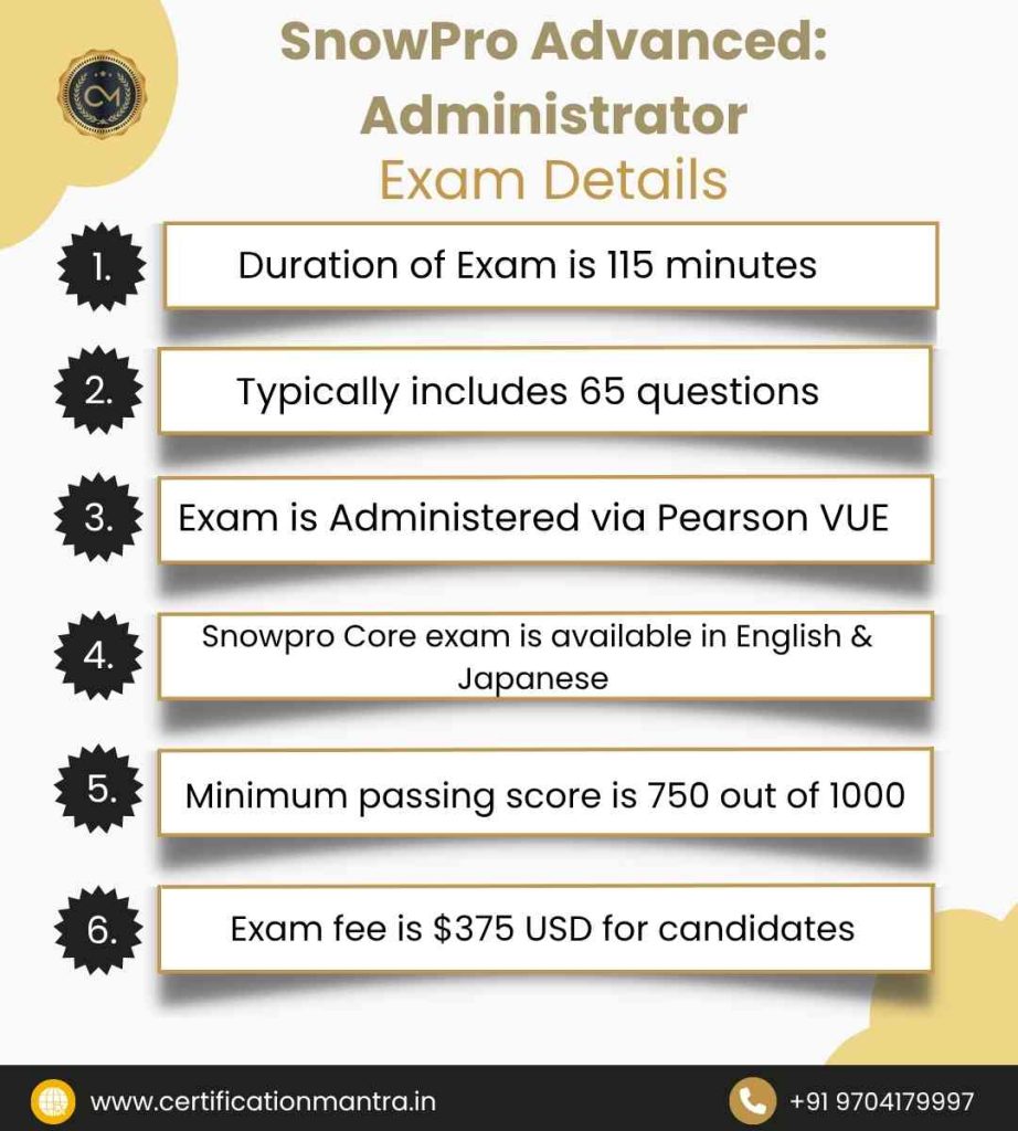 SnowPro Advanced: Administrator Certification Training in Hyderabad exam details