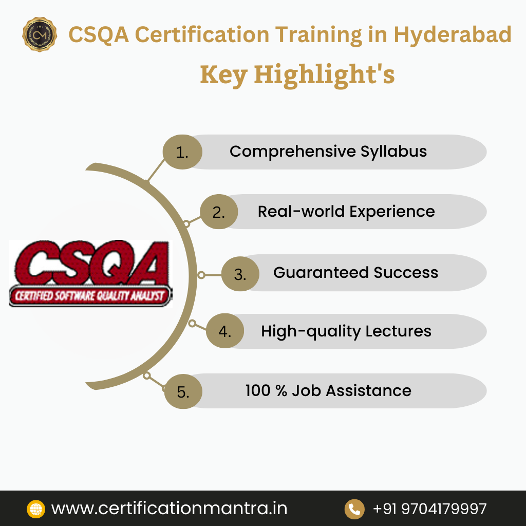CSQA Certification Training in Hyderabad key Highlights