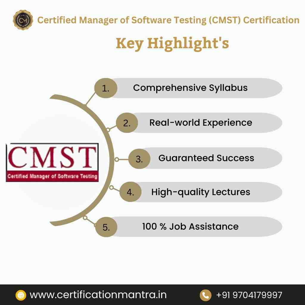 Certified Manager of Software Testing (CMST) Certification Training in Hyderabad Key highlights