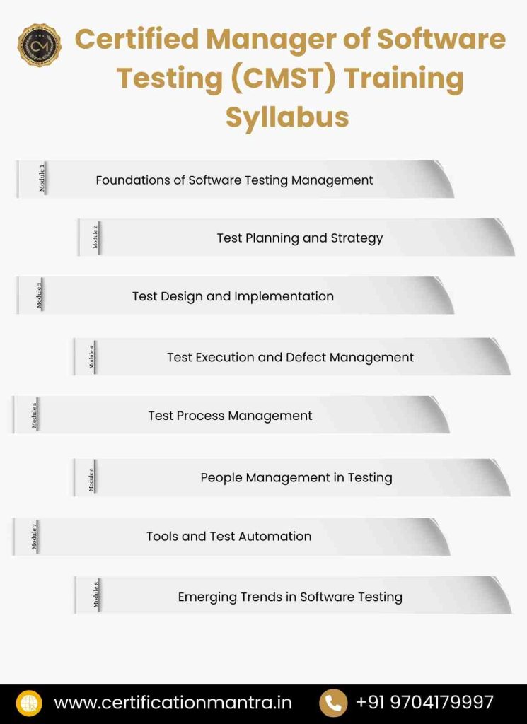 Certified Manager of Software Testing (CMST) Certification Training in Hyderabad syllabus