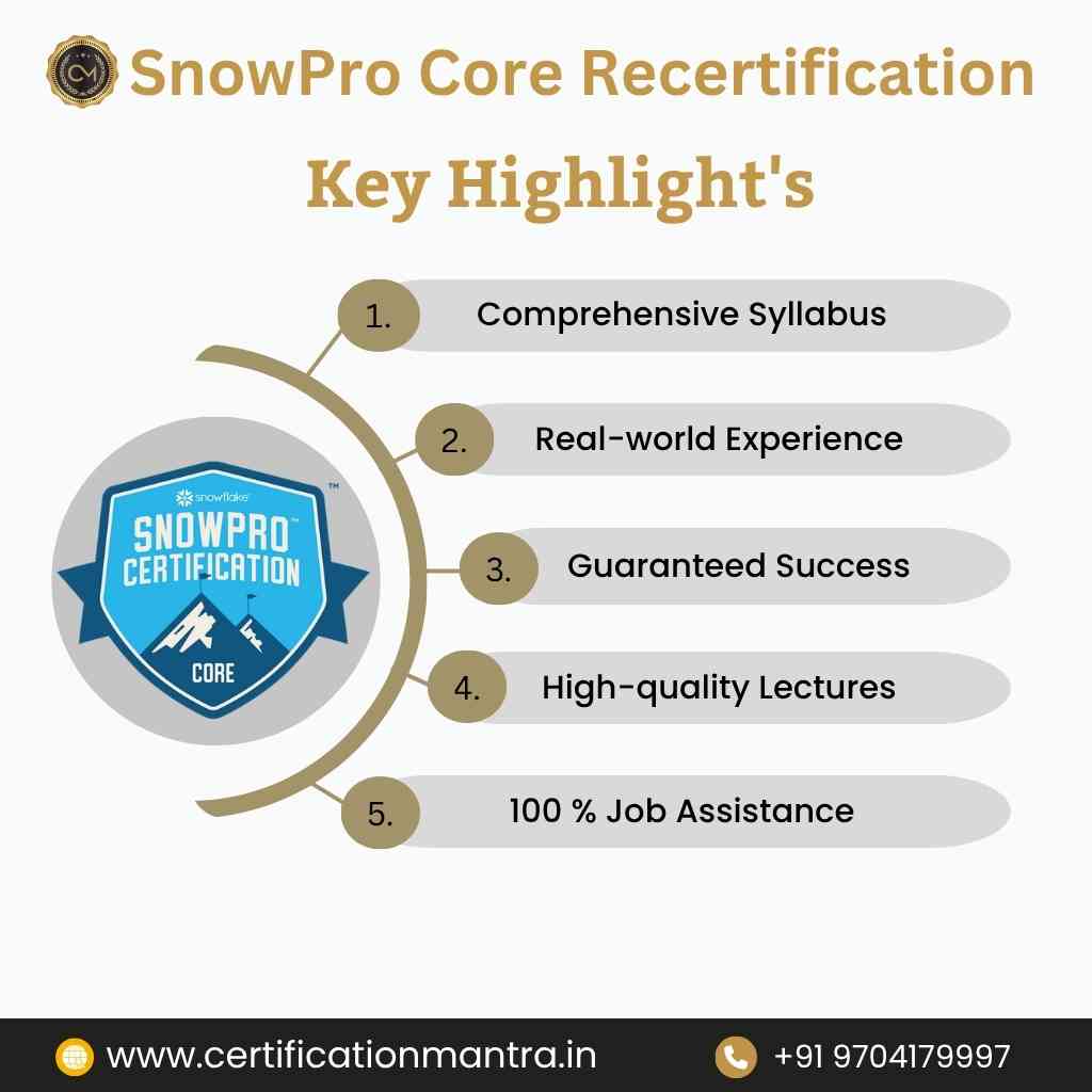SnowPro Core Recertification Certification Training in Hyderabad key highlights