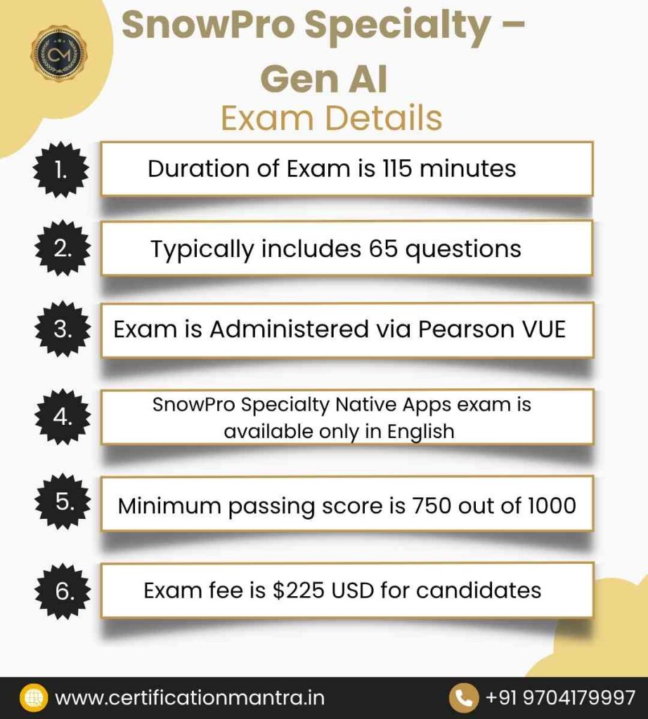 SnowPro Specialty – Gen AI Certification Training in Hyderabad exam details