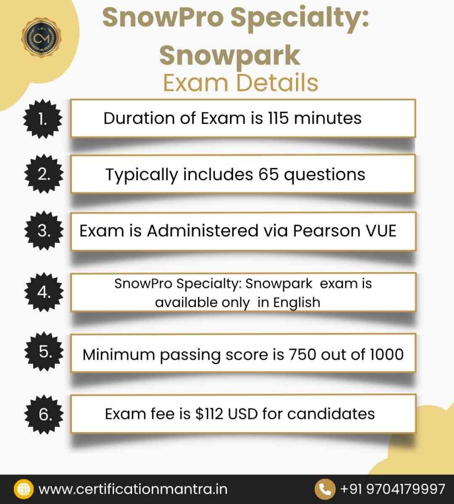 SnowPro Specialty: Snowpark Certification Training in Hyderabad exam details