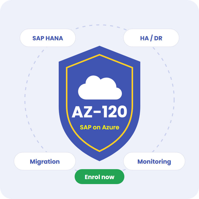 AZ-120 SAP on Azure course covering SAP HANA, HA/DR, migration and monitoring